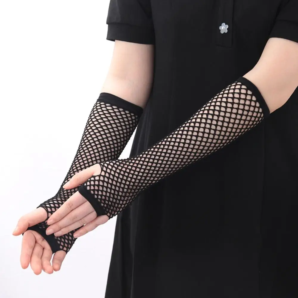 Stretch Women's Fishnet Gloves Half Finger Black Fingerless Gloves Punk Style Leg Arm Cuff Girl's Long Gloves Summer Season