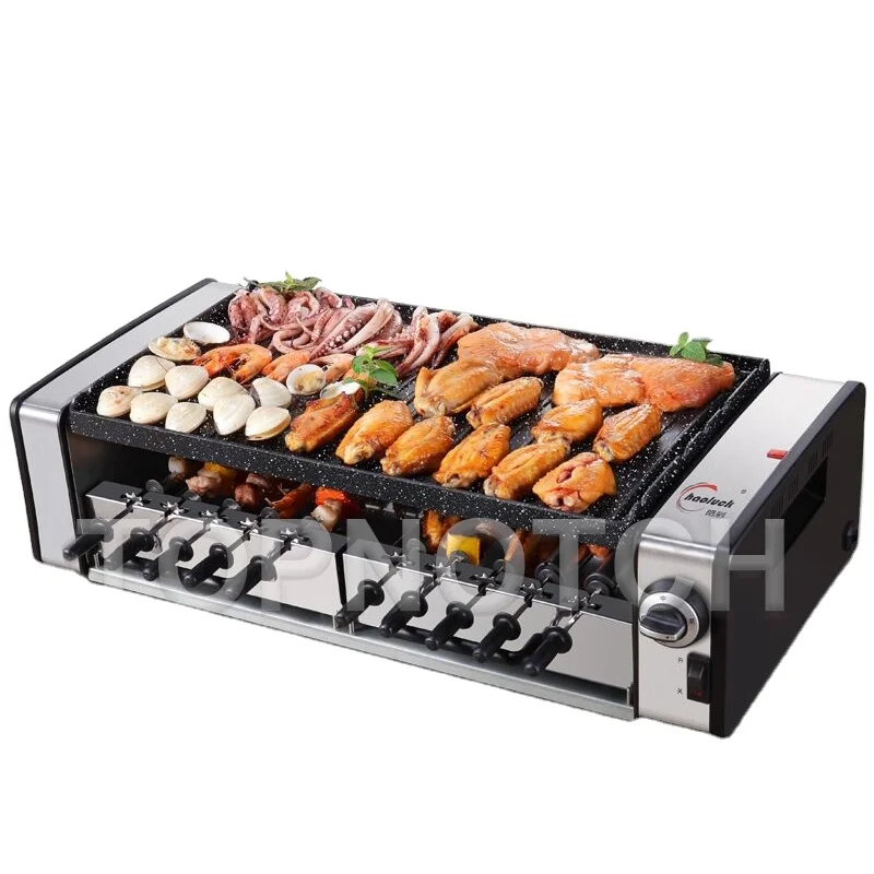 220V Household Barbecue Machine Automatic Rotating Barbecue Grill Skewers Machine Household Smoke-Free Non-Stick Barbecue Rack