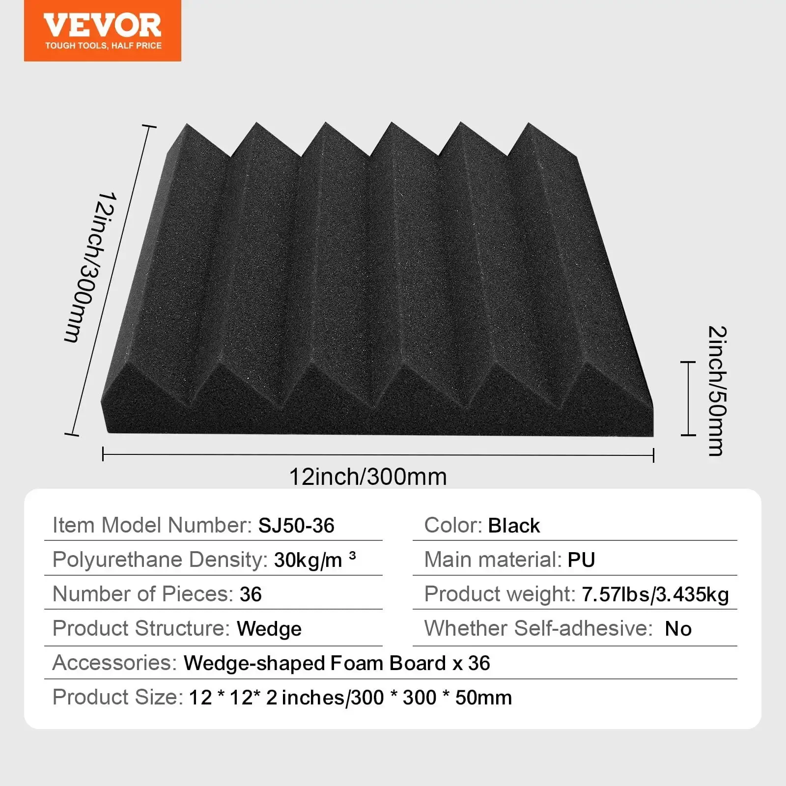 Panneaux en mousse acoustique 36 pack 12 x 12 x 2 po pour mur et plafond de studio