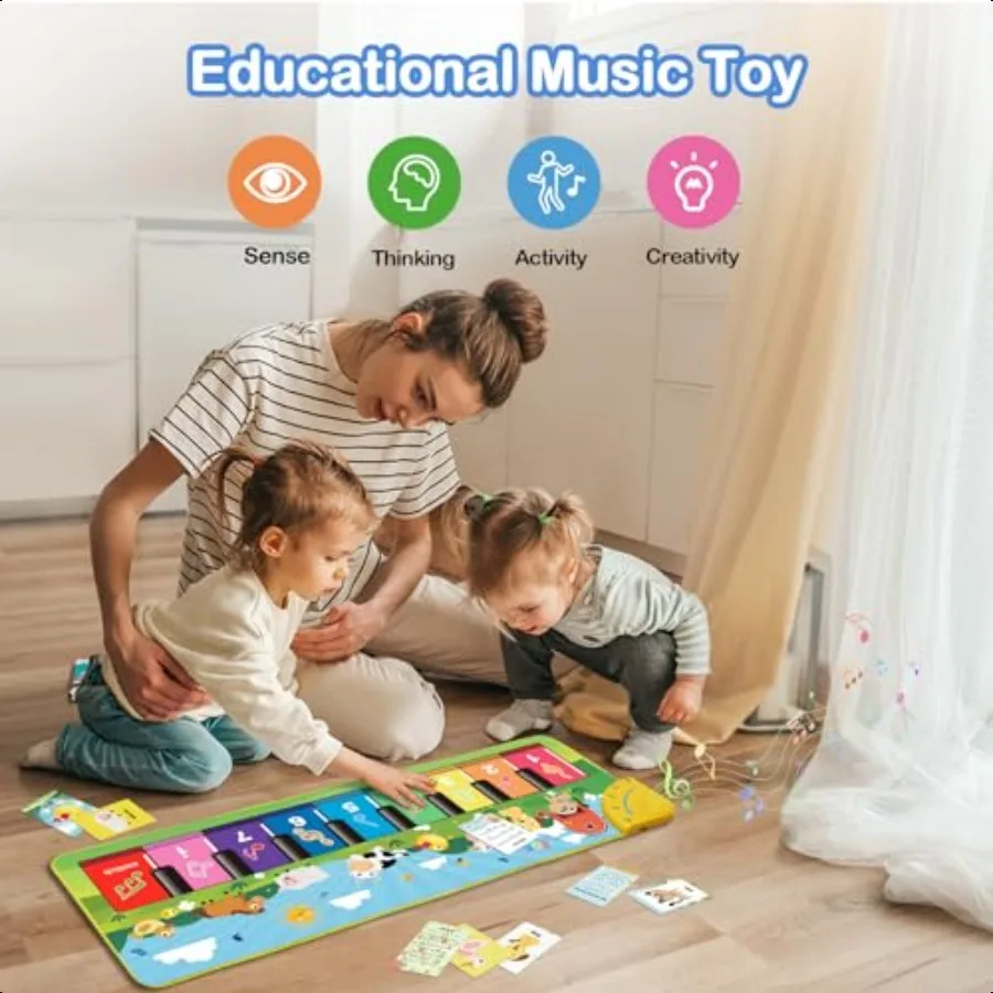 FOKI Bodenklaviermatte für Kleinkinder, Baby, sensorisch, pädagogisch, Tanzen, Tastatur, Teppich, Tiergeräusche, Decke, Touch-Spielmatte, Musical