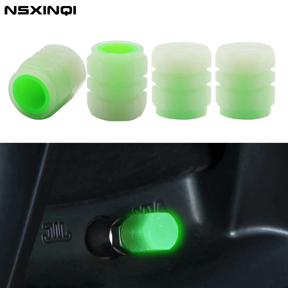 NSXINQI 4pcs Noctilucent Tire Valve Cap Car Motorcycle Electric Vehicle Luminous Valve Core Cover Auto Accessories