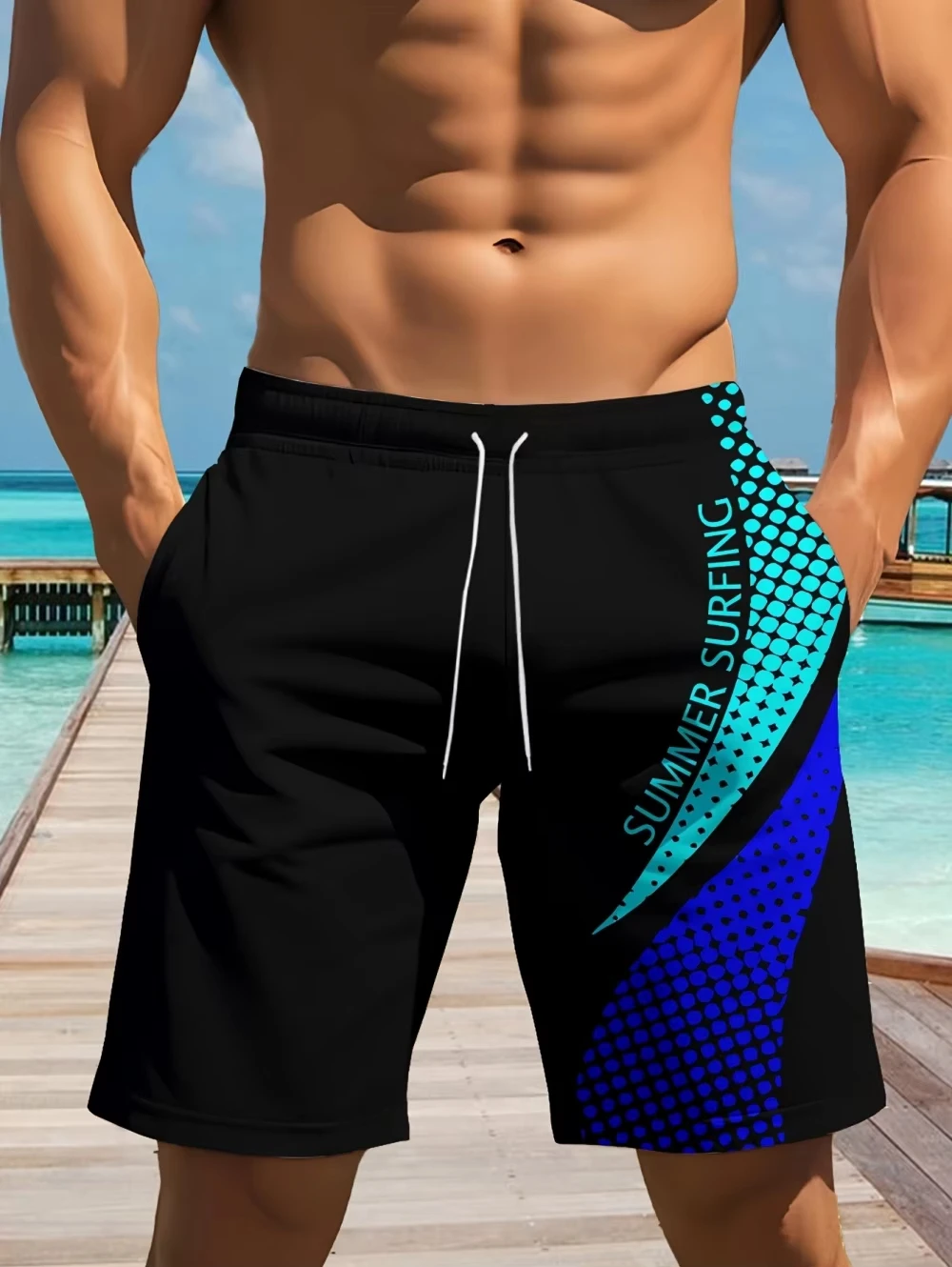 

New Fashion Men's Drawstring 3D Print Shorts Quick-Dry Swimwear Casual Printed Men's Swimming Fitness Shorts Summer Clothing