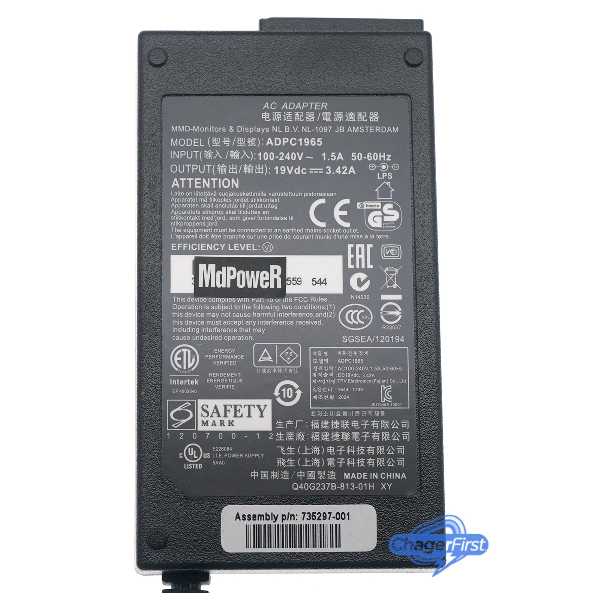 ADPC1965 19V 3.42A 65W AC Adapter For Philips LCD Monitor 247E4QSD 247E4QHSD S220E2ANW/93 S220E2A E2343FI Power Charger