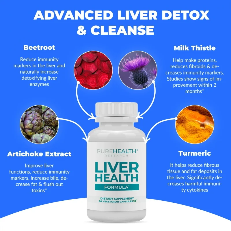 PureHealth Research Liver Health, A Liver Cleanse with Milk Thistle, Curcumin and Dandelion To Help Detoxify The Liver