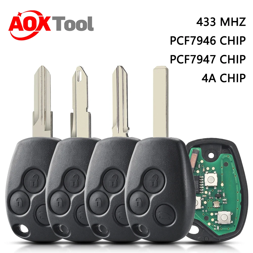 AOKTOOL Remote Car Key Voor Renault Clio Kangoo Master Modus Logan Twingo Fob Id46 Pcf7946/Pcf7947/4a Chip 434Mhz 3 Knoppen