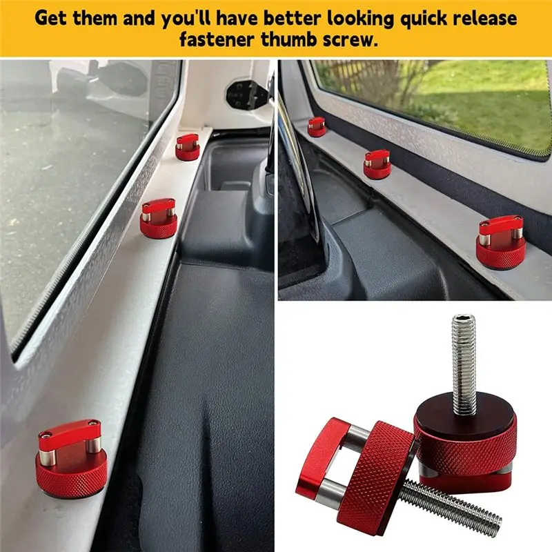 6Pcs Hardtop Bolts Screw Quick Removal Fastener Thumb Screw Nut Kit For Jeep Wrangler JK 2007-20018 JL 2018-2022-N32R