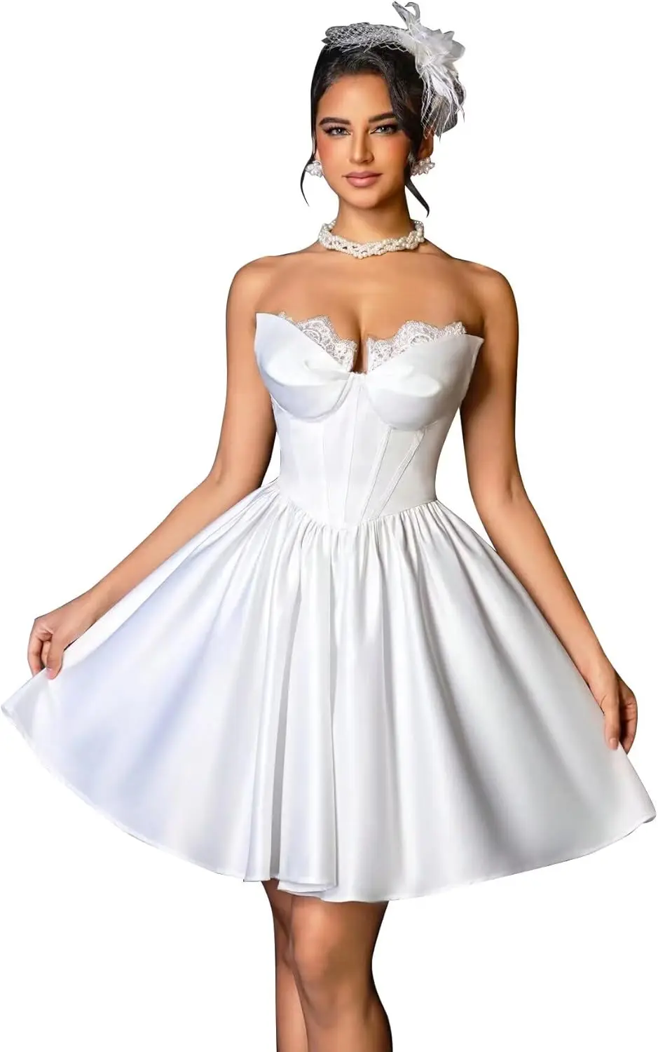

Strapless Satin Homecoming Dresses 2025 Corset Lace Pleated A Line Mini Prom Cocktail Gowns Mini Dress Graduation Dress
