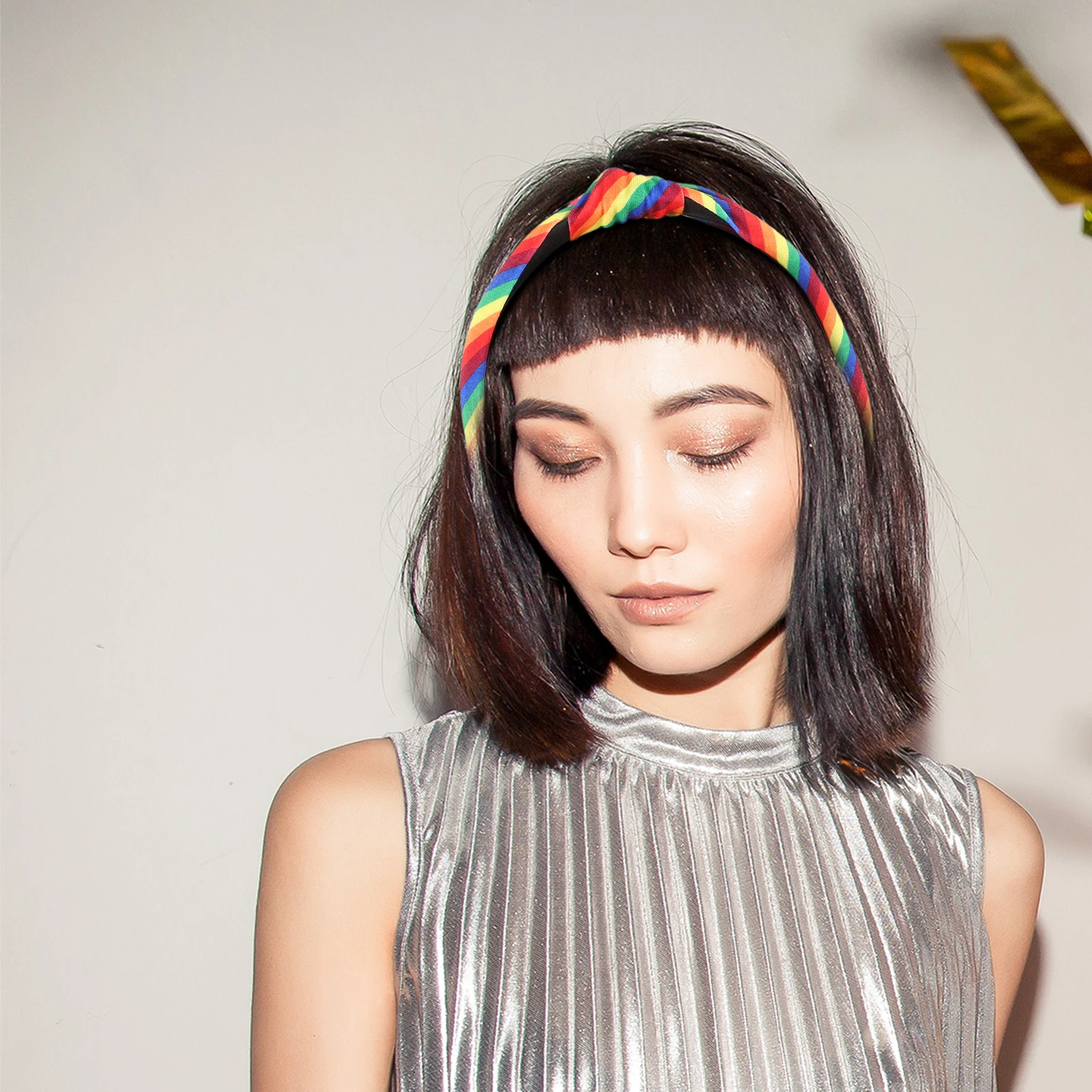 

Rainbow Pattern Headband Women Accessories Red Green Orange Colors Knotted Hairband Trendy Comfortable