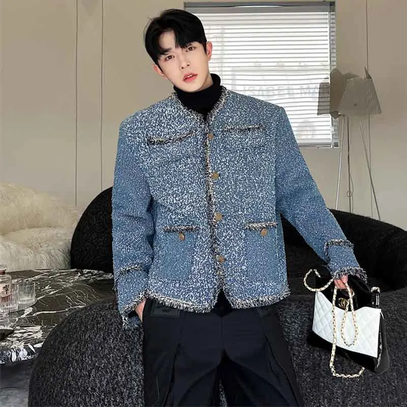 IEFB Male Denim Silhouette Wide Shaped Jacket Handsome Men\'s Clothing Korean Style Luxury Casual Loose Spliced Outerwear 9C3002