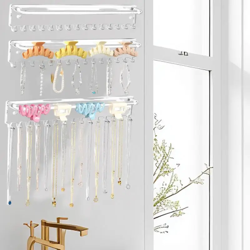 

Wall-mounted Jewelry Storage Rack 3X Wall Mounted Jewelry Storage Bracelet Display Rack Space-Saving Necklace Hooks For Storing