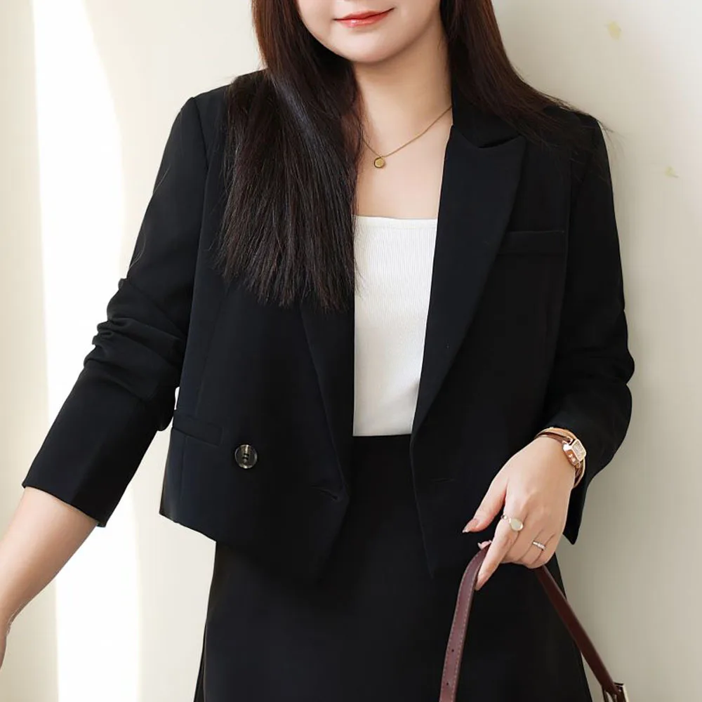 Commuter jaket kantor wanita, Blazer profesional ukuran besar, jaket bisnis kancing dua baris, Blazer hitam ukuran besar