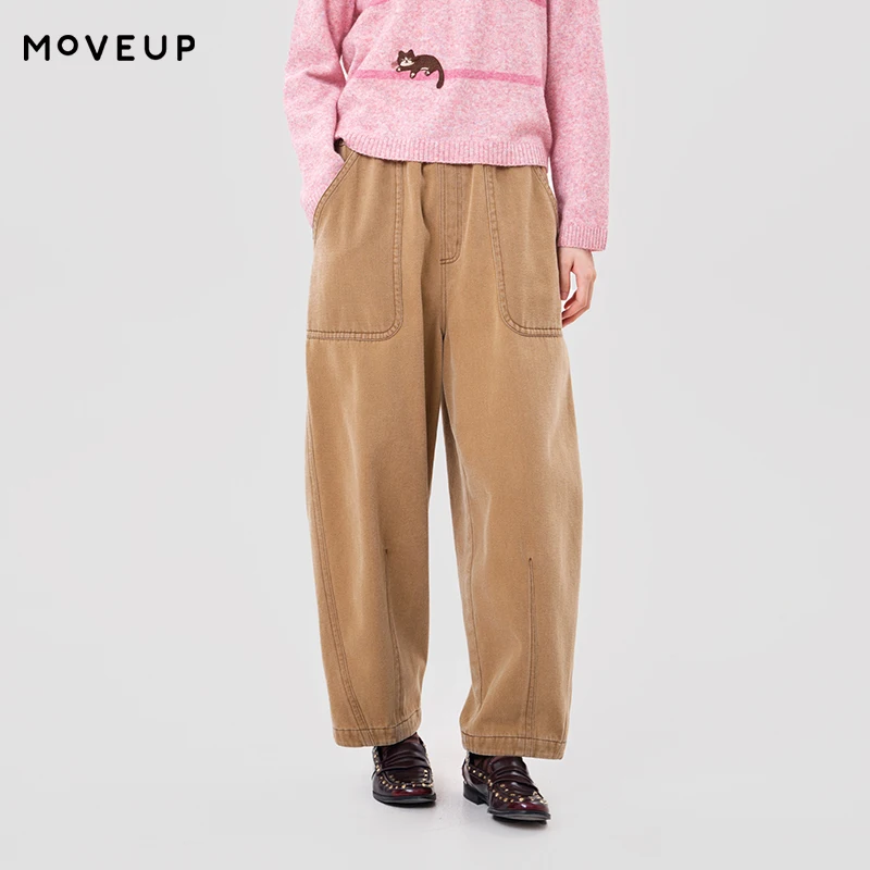 MOVEUP Women's Pants FUN Series Elastic Waist Straight Leg Denim Jeans with Slant Pockets 2026 Winter Commuter Clothes 3ELD40313