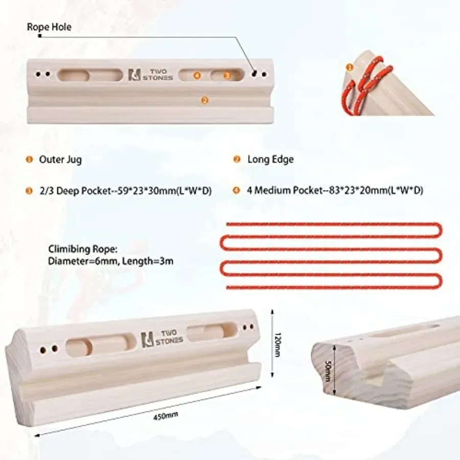 لوحة أصابع محمولة للتدريب على تسلق الصخور مع حواف وجيوب مدمجة مثالية لقوة الإصبع في الأماكن المغلقة والخارجية #3