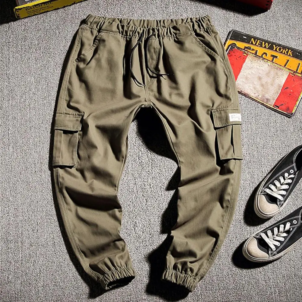 Cargo Pants  Simple   Summer Pants Elastic Waist Ankle-banded Men Trousers