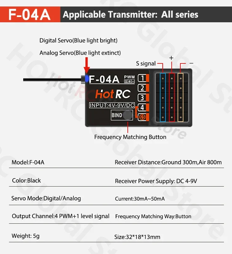 1/2/4pcs hotrc 4ch 4 kanal F-04A empfänger funks teuerung fhss system sender 300m abstand 2s 4v-9v für rc auto boot tank