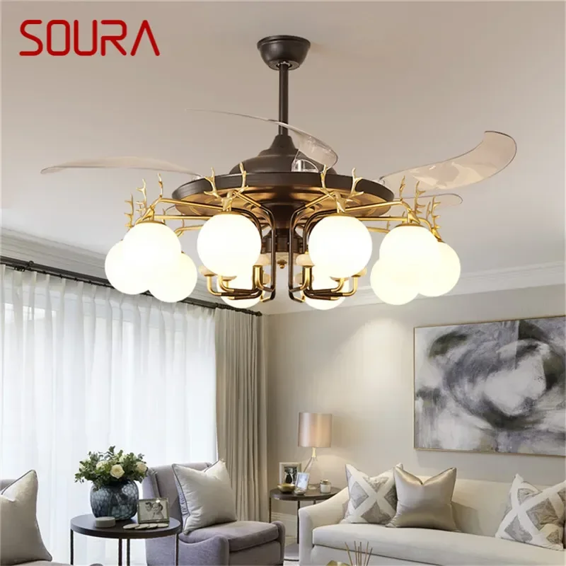 

SOURA Modern Stealth Fan Light Luxury Living Room Restaurant Bedroom Ceiling Fan Light Remote LED Electric Fan Light