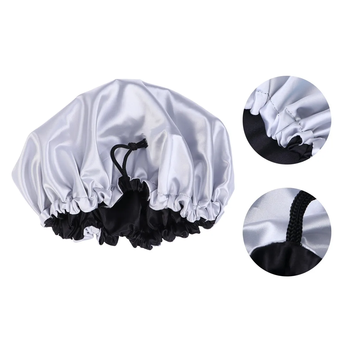 

Double Layer Sleeping Hat Silver Drawstring Bonnet Large Room Silk Woman Sleeping Hair Protection Cap