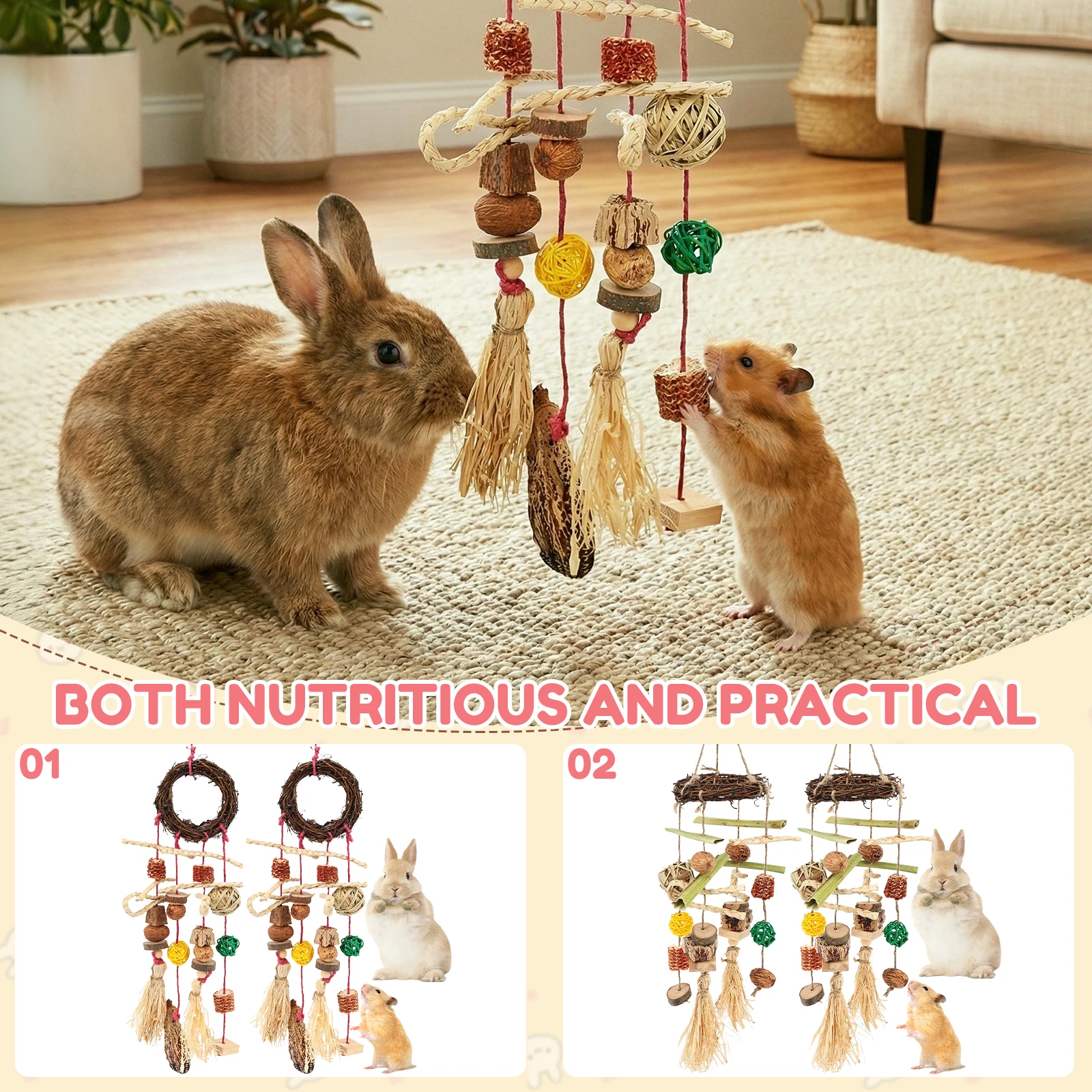 2Pcs Rabbit Chew Toy Hanging Small Pet Chew Toy Pet Cage Accessory Pet Supplies for Guinea Pig Chinchilla Hamster Teeth Grinding