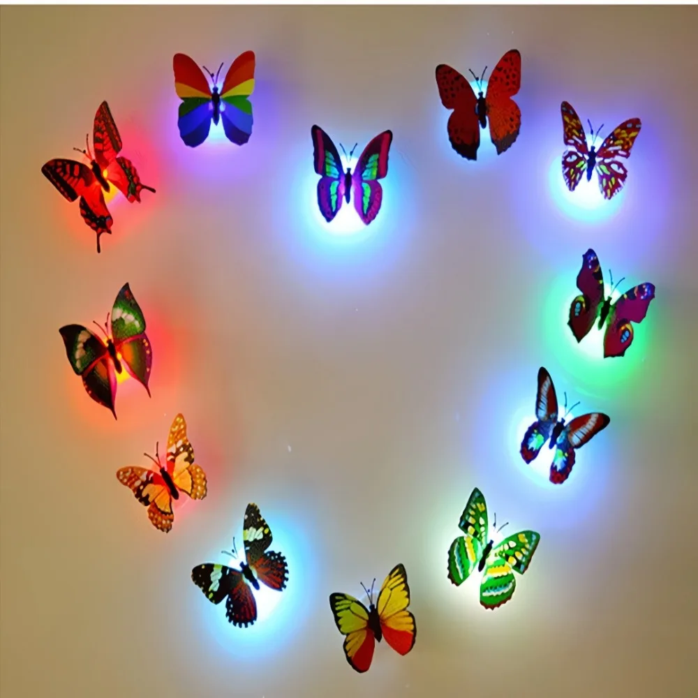 4X 3D Colorful Changing Butterfly Night Light Changing Lamp with Sticker for Home Wedding Party Wall Ambient Lighting Decorative