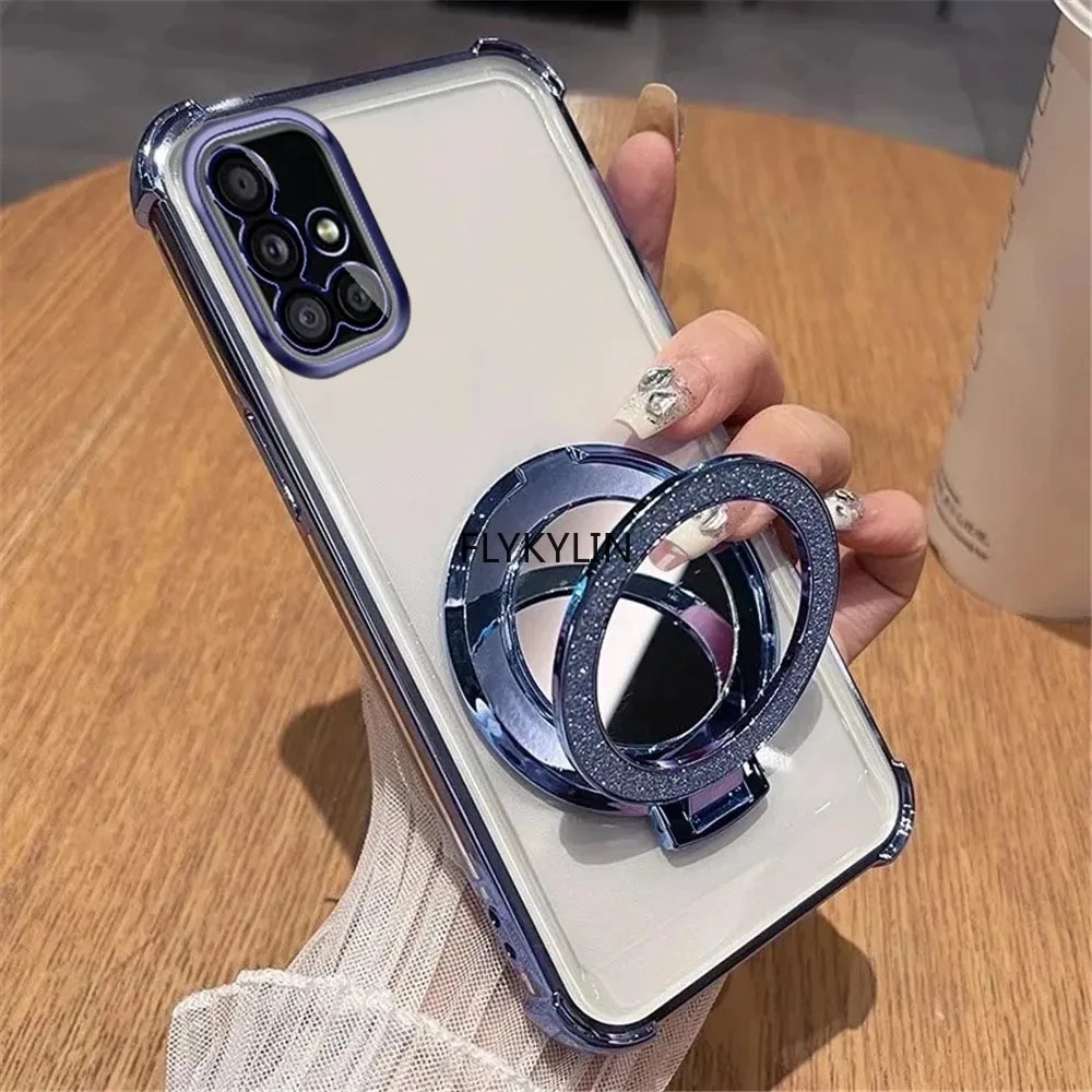 Luxury Mirror Bracket Magnetic Case For Samsung A51 A31 A21S A50 A20 A30 A70 A71 A11 A10S Soft Silicone Clear Shockproof Cover