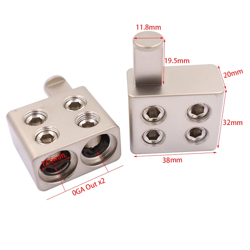 1 زوج سيارة مقسم صوت سلك إمداد الطاقة محطة مضخم الصوت المزدوج 1/0 مقياس إلى 1/0 مقياس أمبير المدخلات المخفضات التفريغ