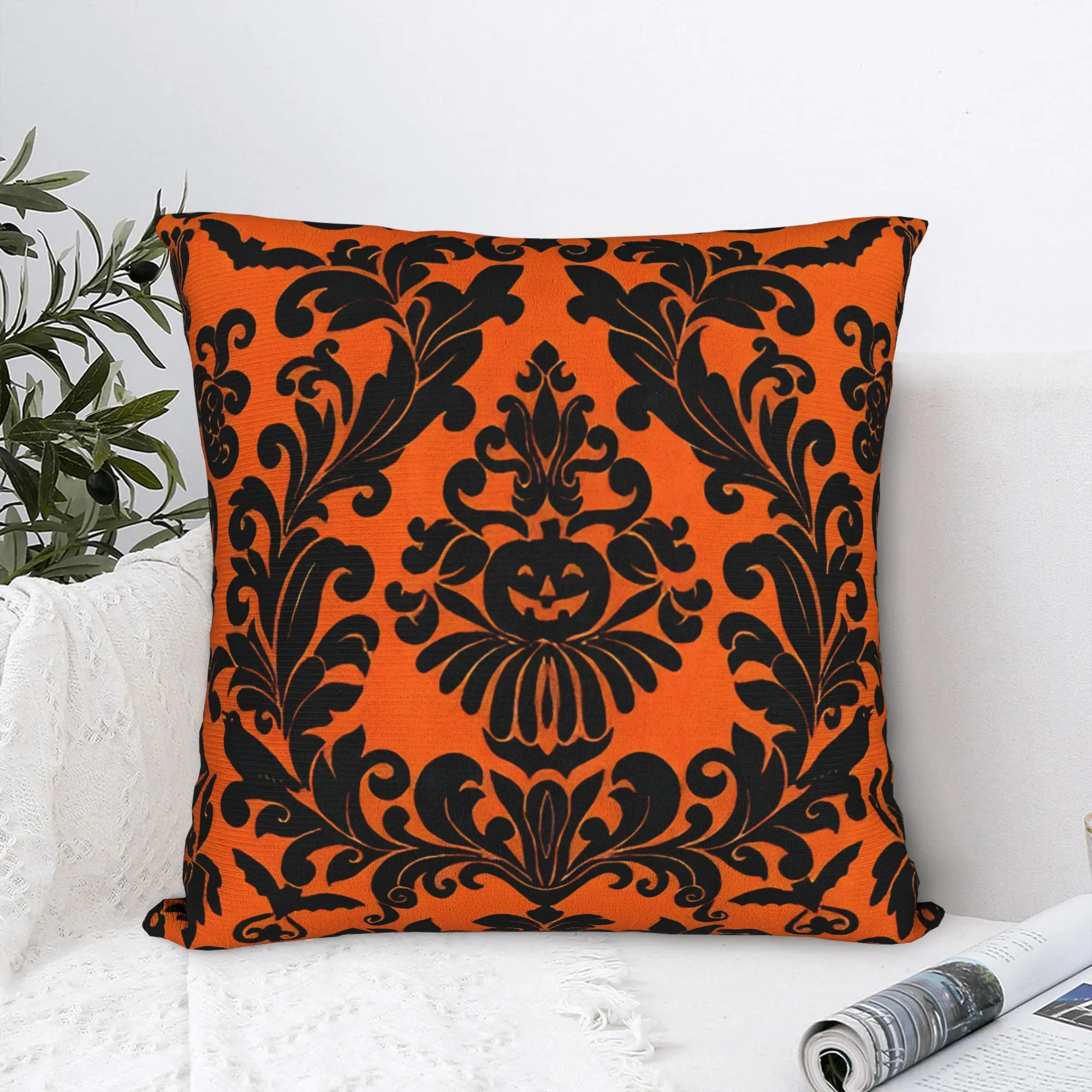 Happy Halloween Bats Skull Square Pillow Covers Polyester Home  Cushion Cover Creative Decorative Pillowcase 40*40