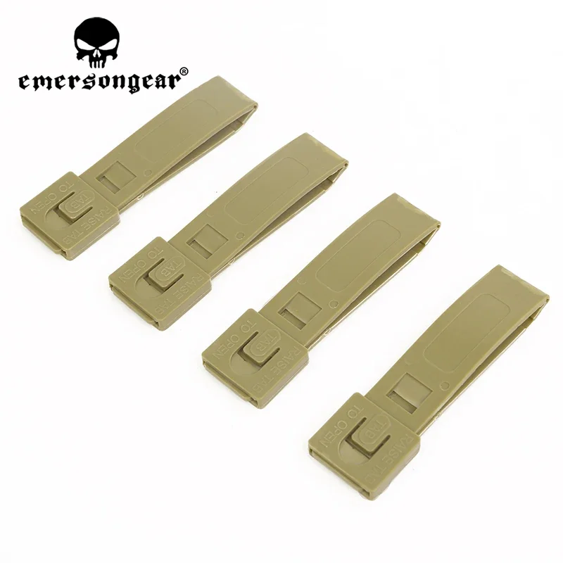 Emersongear 4PCS/Set Short Malice Clips Tactical Bag Pouch MOLLE Connection Strap Short Version Outdoor Hunting Vest Airsoft TAN