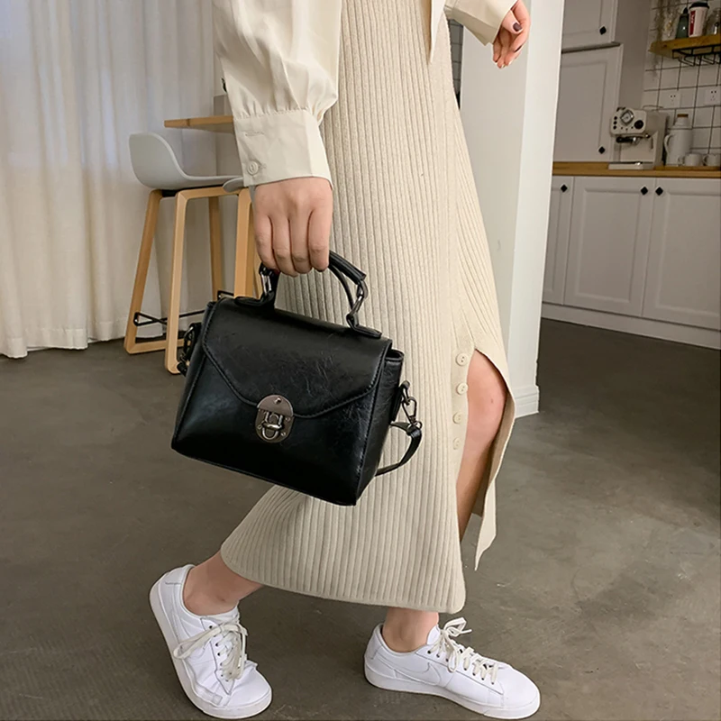 Kleine Quadratische Taschen Für Frauen Mode Einfarbig Designer Umhängetasche Umhängetasche Vintage PU Leder Handtaschen Weiblichen Beutel Bolsa – Detail 4