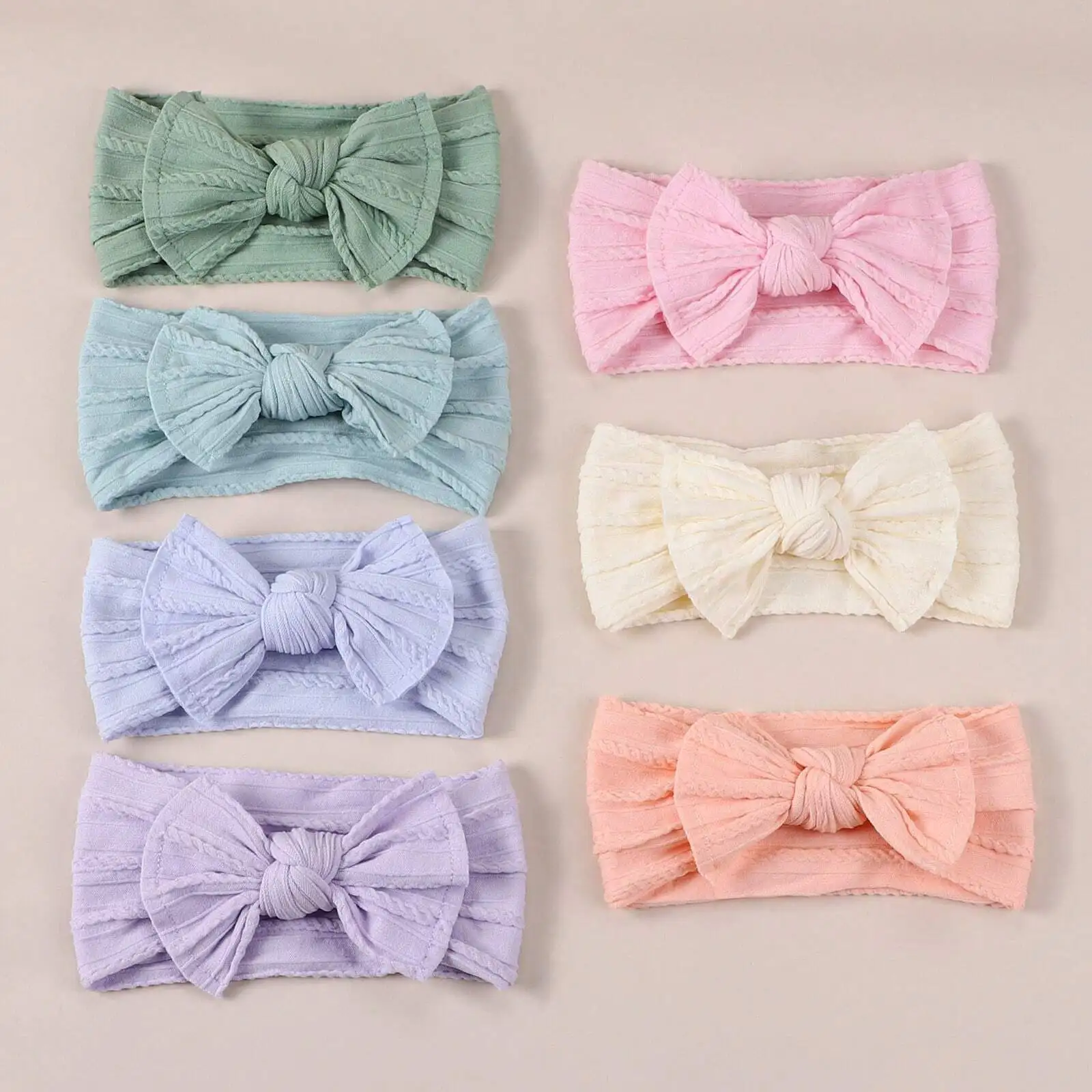 

7pcs Women Elastic Twist Bow Headbands Set Solid Color Hair Accessories