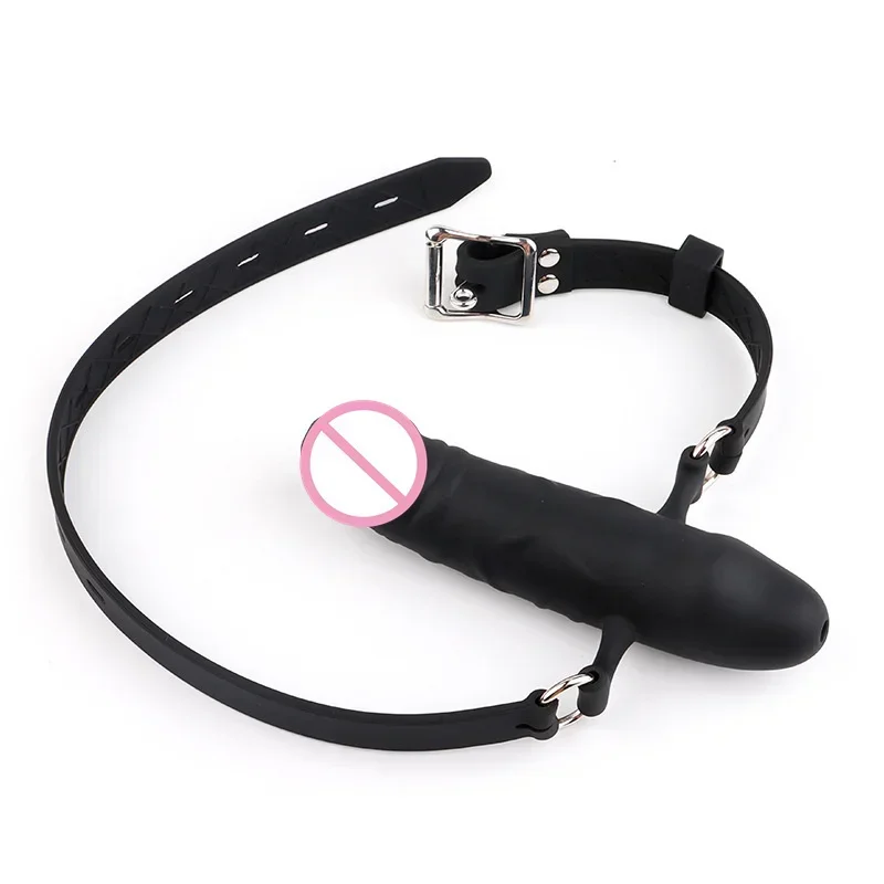 Adjustable Double-Ended Silicone Hollow Dildo Mouth Gag Head Strapon Bdsm Bondage Penis Harness Lesbian Adult Game Sex Toy Dildo