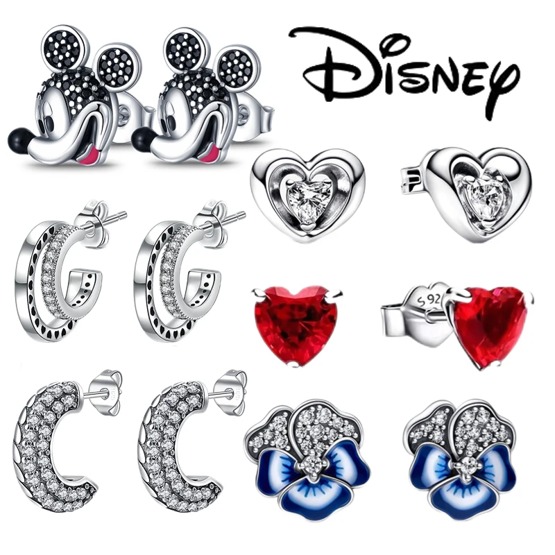 Disney-pendientes de plata de ley 925 auténtica para mujer, aretes de estrella de Mickey Mouse para boda y compromiso, regalo de cumpleaños para