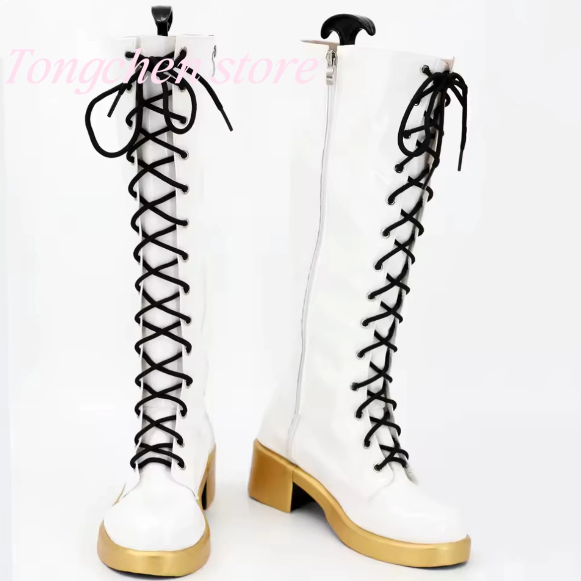 KPop 악마 사냥꾼 키즈 루미 조이 미라 코스프레 부츠 소녀를위한 흰색 신발 할로윈 역할 놀이 맞춤 제작