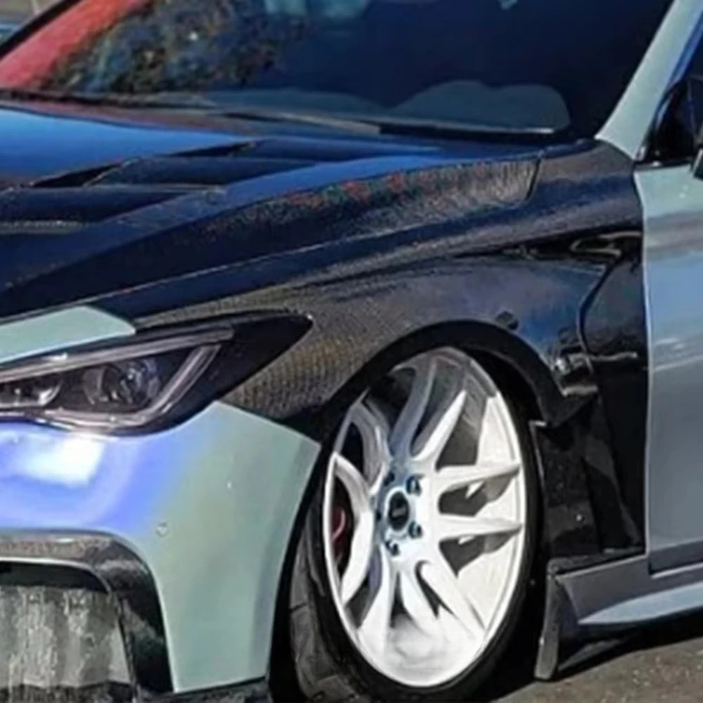 For Infiniti Q60 KZ Style Forged Carbon Fiber Front Hood Fender Pair Replacement