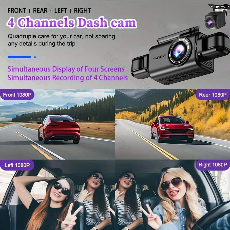 4 Channel 1080P Dash Cam for Cars 1080P WIFI GPS 360° Video Recorder Rear View Camera Car DVR 24H Hardware Kit Car Assecories