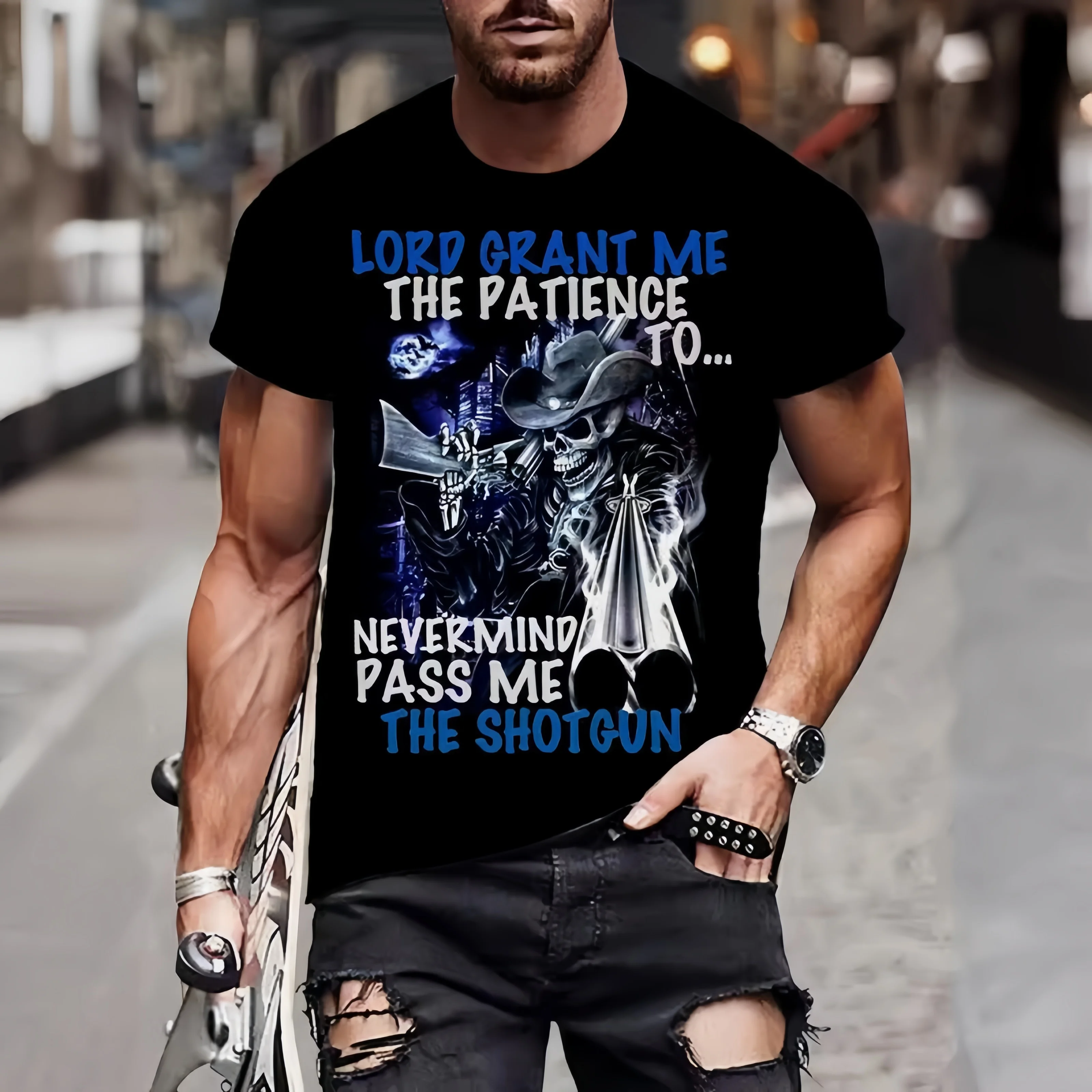 Retro Style Men's Short Sleeve T-shirts Lord Grant Me Graphic Crewneck Mens Tshirt 3d Prited Dark Punk T-shirt Camiseta