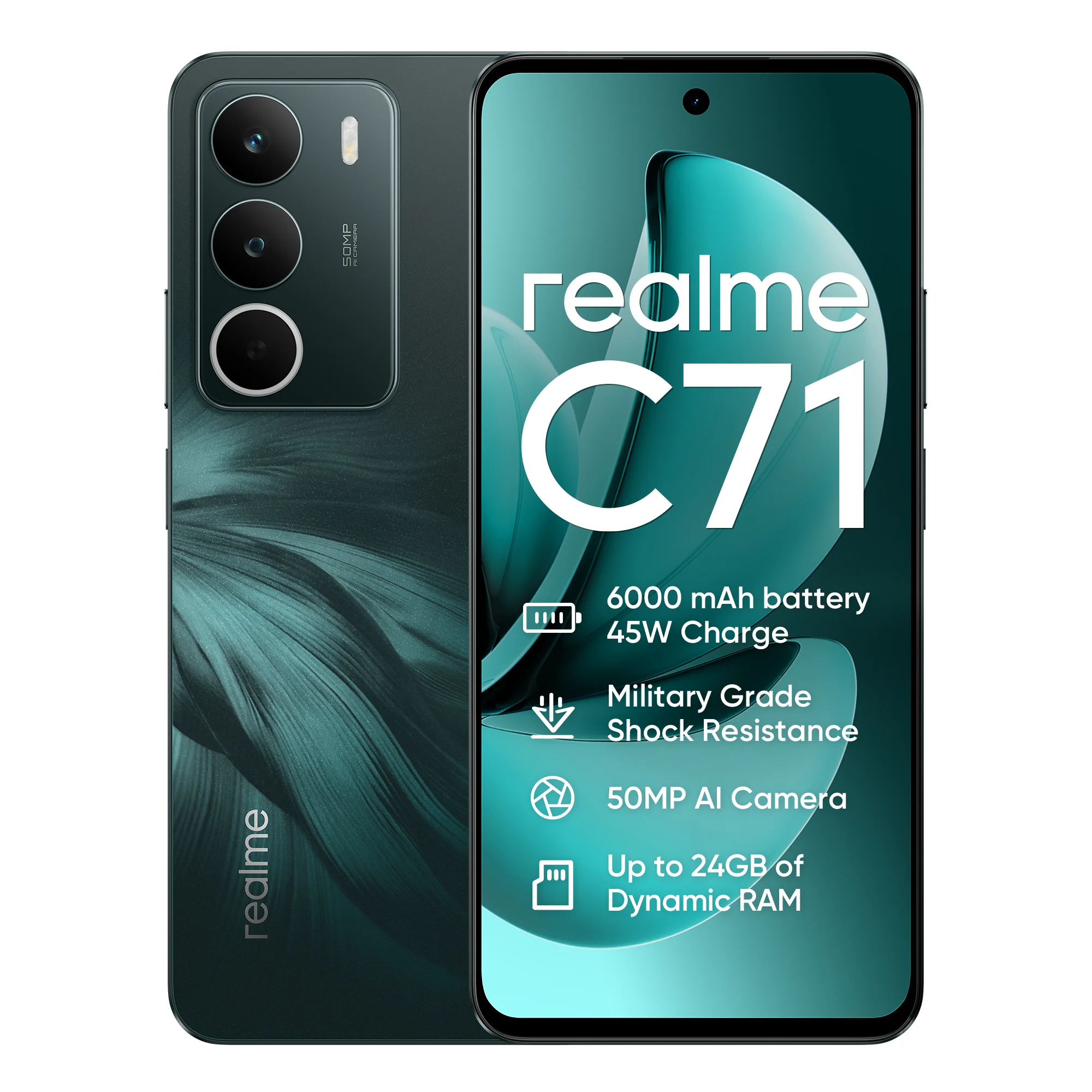 realme C71 Smartphone 4G con Pantalla de 6.67 Pulgadas y 120Hz, Batería Masiva de 6300mAh, Carga Rápida de 45W, Cámara IA de 50MP, Resistente al Agua IP64, Sin Cargador 8