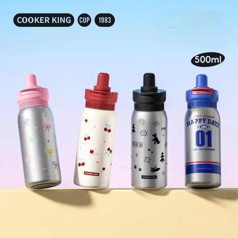 

Cooker King Thermos Water Bottle With Straw Stainless Steel Car Thermal Sports Cup Keeps Cold and Heat Thermal Travel Mug