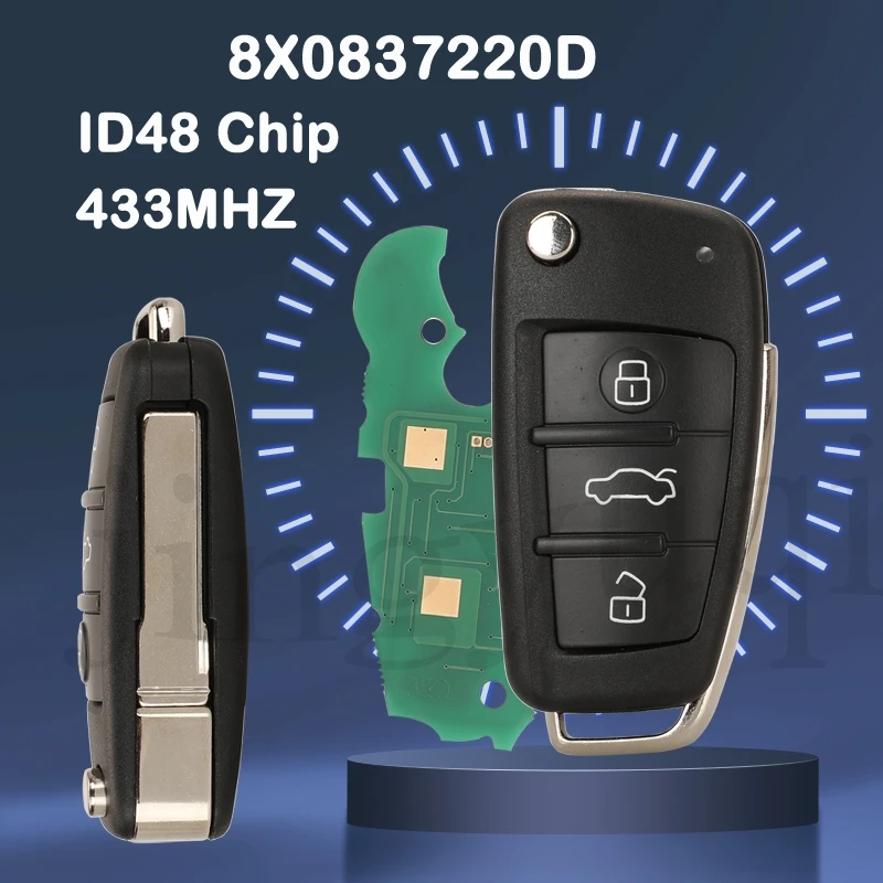 

Jingyuqin 3 кнопки 433 МГц ID48 чип 8X0837220D складной дистанционный ключ от автомобиля для Audi Q3 Q7 A1 A3 A4 A5 S1 2004-2017 с лезвием HU66
