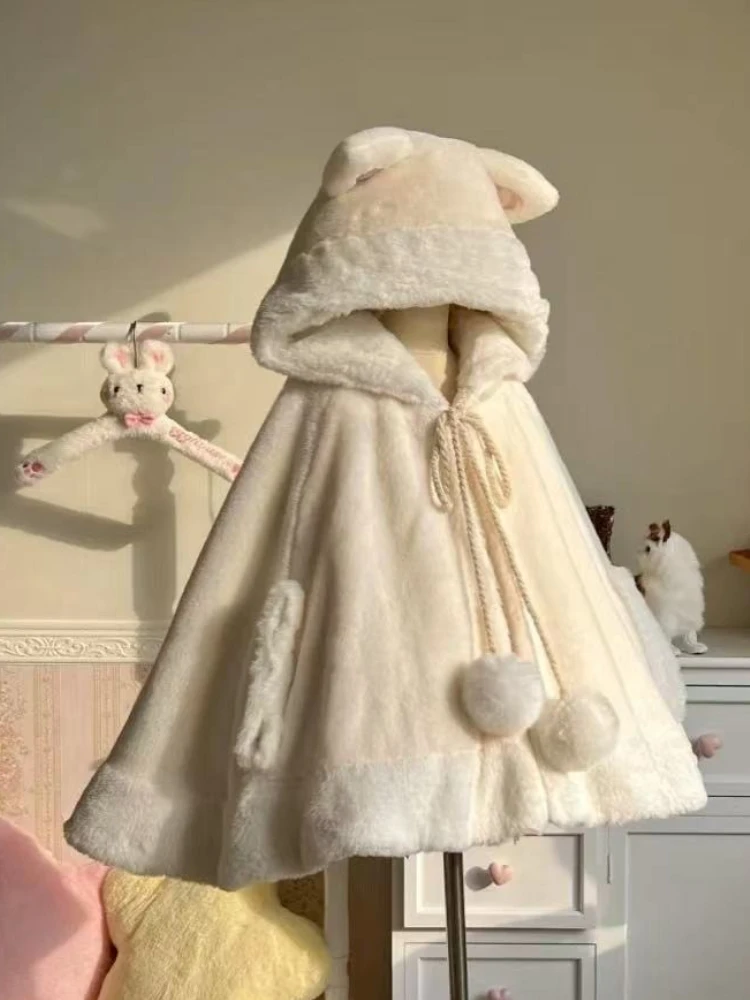 

Зимний японский кавайный сладкий плащ в стиле Лолиты, женское пальто Y2k, эстетичная милая верхняя одежда, топ в стиле Харадзюку, винтажная повседневная толстовка с капюшоном, наряды