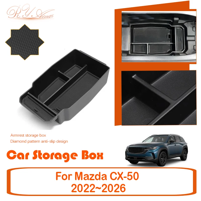 

Автомобильный ящик для хранения для Mazda CX-50 CX50 VA 2022 ~ 2026, антигрязная крышка, подлокотник, коробки для центральной консоли, органайзер, внутренние автоаксессуары