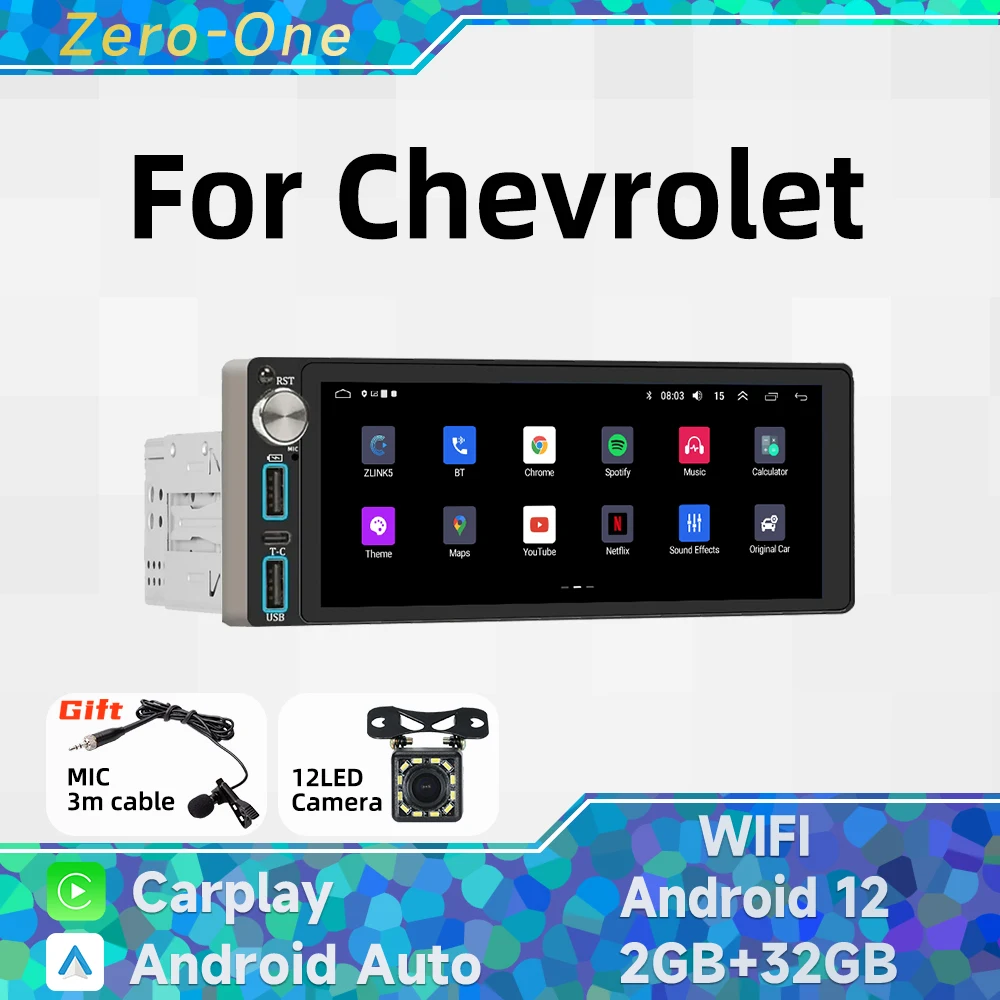 

Wireless Carplay Autoradio 1 Din Radio Android 13 Car Multimedia for Chevrolet 6.86" Screen Stereo Head Unit GPS Navigation Wifi