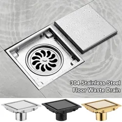 10/11/15cm Anti-odor Tile Insert Square Floor Waste Drain Bathroom Drain Shower Grates 304 Stainless Steel Large Flow Drainer