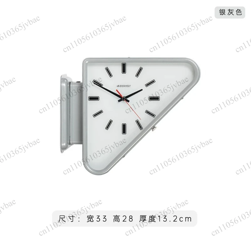 Double-sided Triangular Metal Clock for Corner, Silent and Simple Decorative Wall Clock