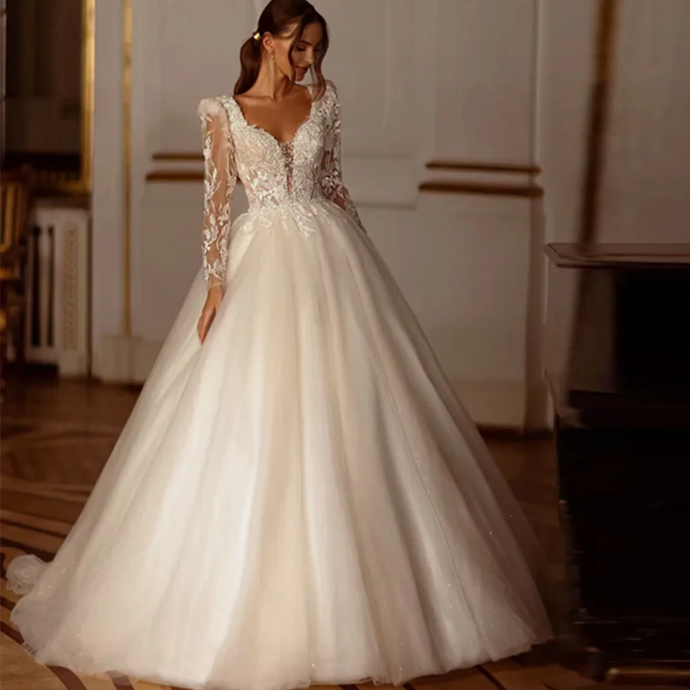 

Elegant A-Line Sweetheart Customized Bridal Gowns Delicate Sequined Appliques Wedding Dress Charming Tulle A-Line Robe de mariée