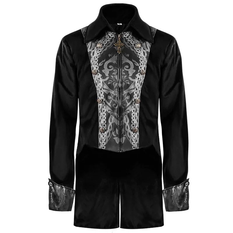 Noble Vintage Men's Jacket Medieval Cosplay Velet Prince Coat Retro Wedding Blazer Gothic Steampunk Carnival Party Knight Top