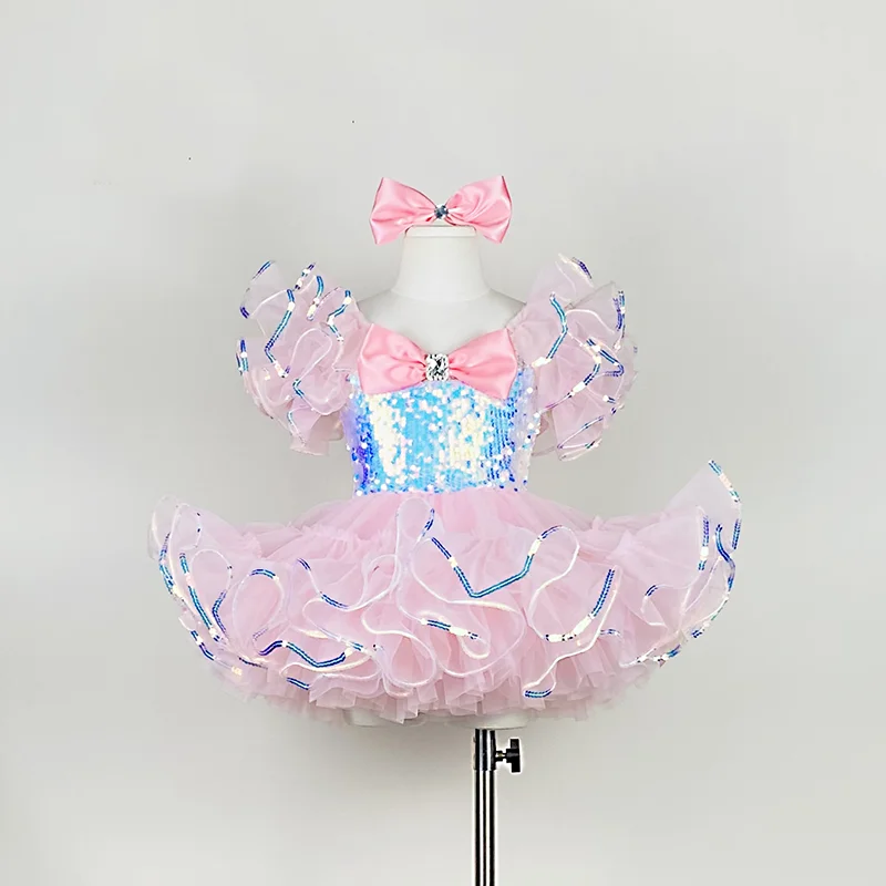 Robe tutu de danse moderne à paillettes pour enfants, costume de danse jazz pour filles, vêtements de scène pour enfants, robe de princesse de mariage pour tout-petits