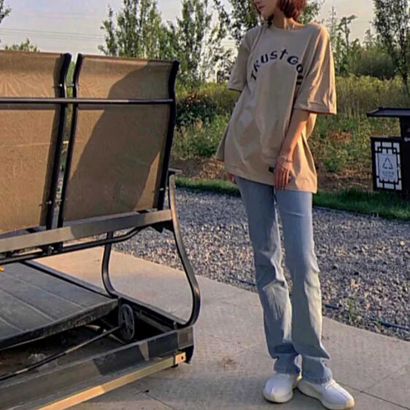 Jean taille haute pour femmes, pantalon à jambes droites, assorti avec tout, Style BF, petit ami, pleine longueur, décontracté, Ulzzang, Streetwear, été