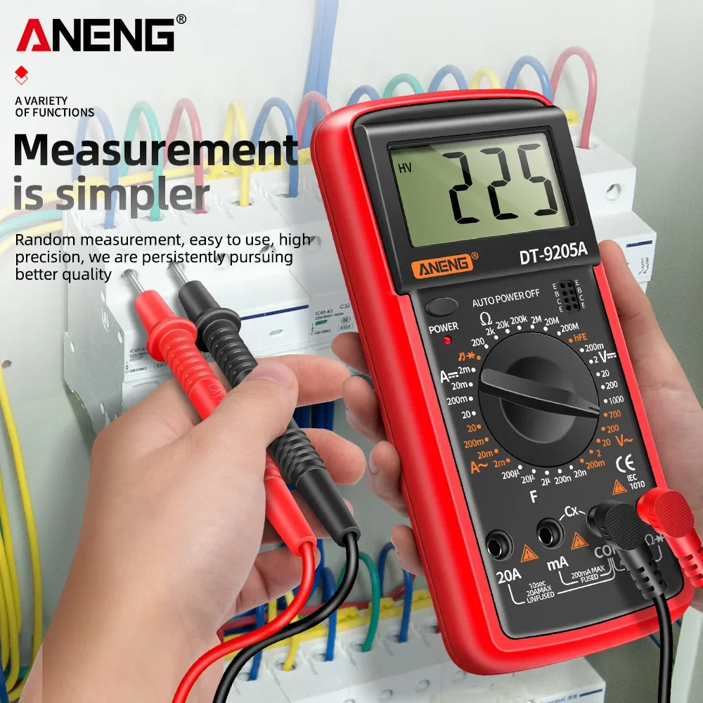 ANENG-DT9205A Multímetro Digital, Transistor AC/DC Tester, Medidor de Teste Elétrico NCV, Analógico Profissional Multímetro de Alcance Automático