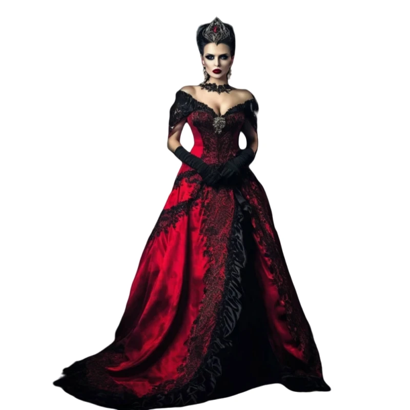 Gothic Fantasy Prom Dress Red And Black Vampire Queen Fashion Cosplay  Masquerade Gown Off Shoulder Short Sleeves Customized - AliExpress 320
