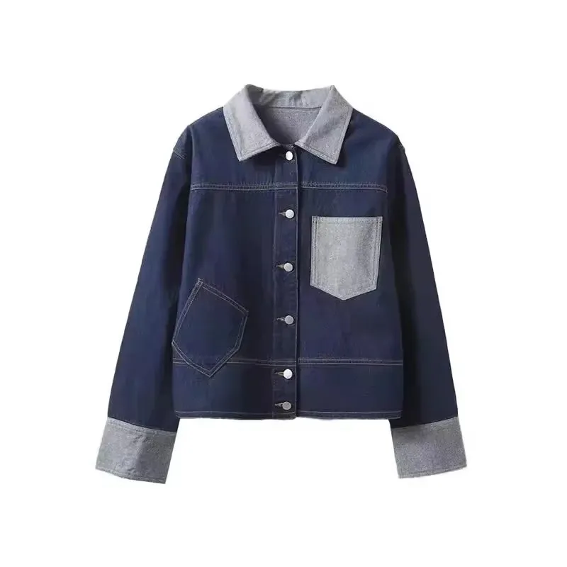 

Retro Design Contrasting Color Workwear Denim Jacket New Short Loose and Versatile Top for Women in Spring and Autumn Trendy
